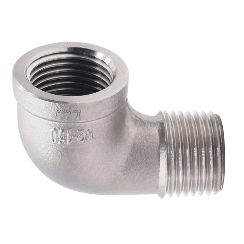 Horiznext stainless steel NPT 1/2 elbow fitting 90 degree with both male and female thread connecting water pipe air hose pvc tube cast coupling (1 pc) - Image 1